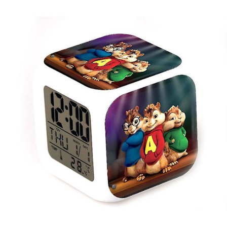alvin And The Chipmunks Digital Thermometer Glowing Cube Alarm Clock Color Changing Led