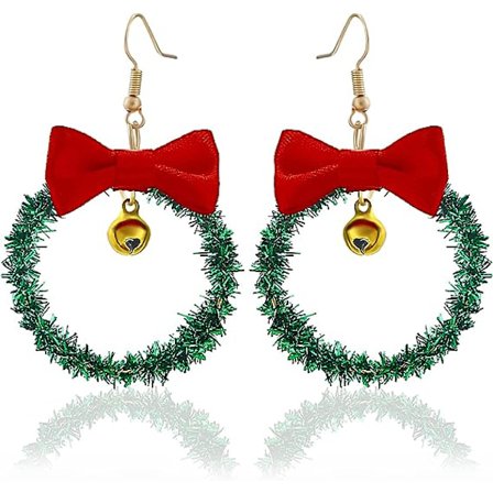 Juleøredobber med anheng for jenter, røde og grønne julekulerøredobber for kvinner