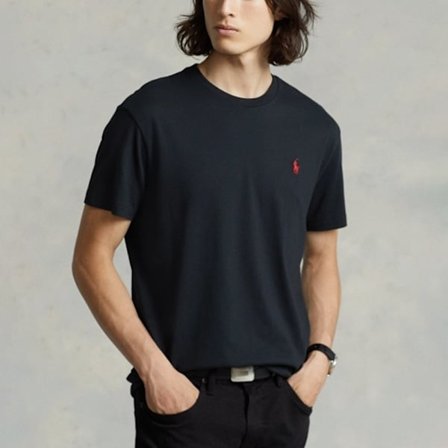 PoloRalphLauren Herre T-skjorte Bomull Kortermet Rund Hals Genser Tee Topp Svart Størrelse M