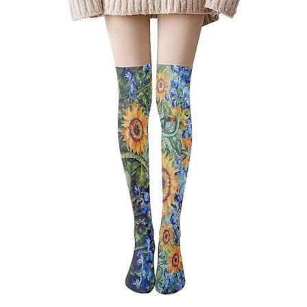 Van Gogh Retro Oil Painting Ladies Stockings Starry Night Irregular Quirky Big High Leg Stockings Fashion Sexy Women Stockings