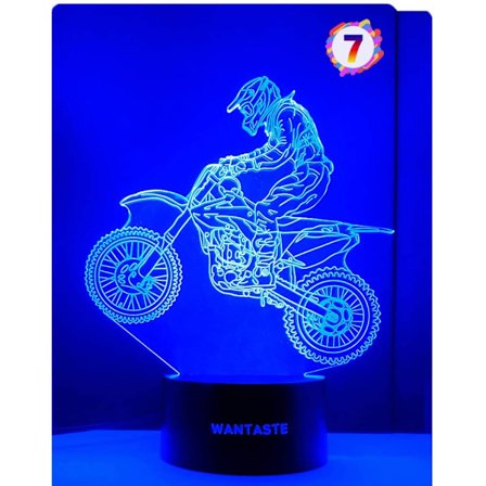 Motocross 3D-lampa, perfekt present till pojkar och flickor, Dirt Bike dekoration leksak nattlampa sänglampa för barn bebis, 7 färger som byter