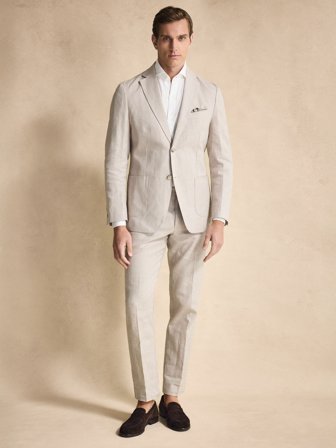 John Henric Men's Beige Linen Cotton Suit with Shirt Size