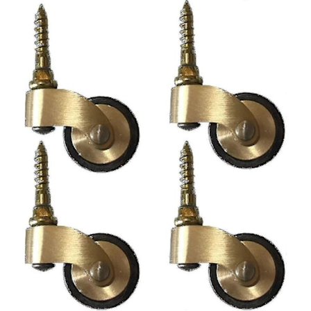 Møbelhjul i massiv messing, gummihjul i gammel stil, hjuldiameter 25 mm, lastekapasitet 150 kg, med gjenget stamme, egnet for pianoben_B
