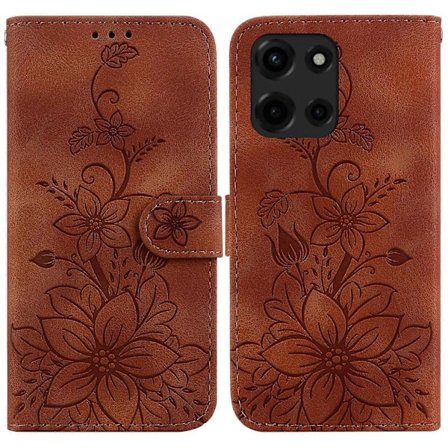 Skal för Motorola Moto G Power (2025) med Liljeblomsttryck Läder Telefonskydd med Ställ