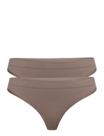 Pcsymmi Rib Thong 2-Pack Bc Stringtruse Undertøy Brun Pieces