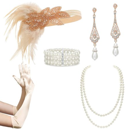 1920-tals Flapper Tiara "The Great Gatsby" Kostymtillbehör 1920-tals Flapper Pannband Pärlhalsband Handskar Plastställ