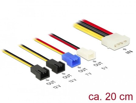 Delock Molex 4 pin > 4 x 2 pin fan (12 V / 7 V / 5 V) - viftestrømkabel - 20 cm