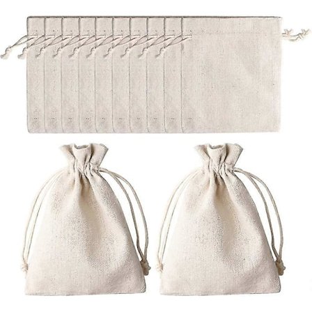 Pakke med 12 Små Bomuldsposer, 12*17cm Beige Bomuldsposer med Snøre Naturlige Små Stofposer til Smykker, Gaver, Fyldningsstofposer