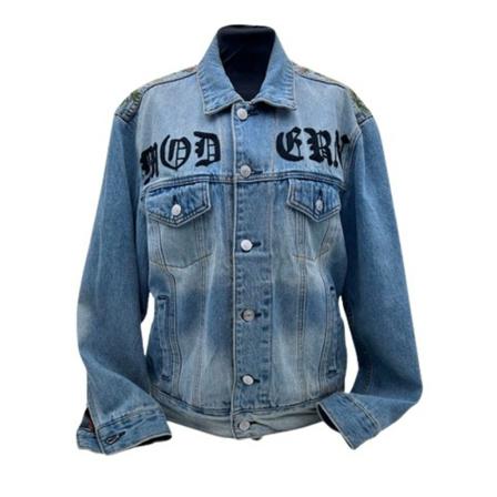 Gucci Vintage Pre-owned Modern Light Denim Embroidered Jeans Jakke Blå, Dame