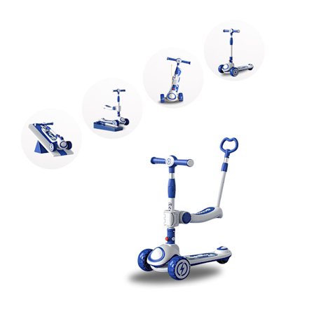 Blå Bolt Rider 3-i-1 Sparkcykel för Barn – Balanscykel, Kickbike & Föräldrahjälp (2–7 år)