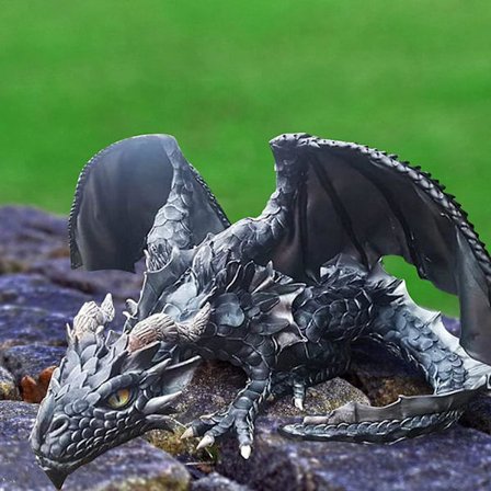 Sitte drageskulptur - Drage statue - Stor sittende dragefigur - Resin dyreskulptur