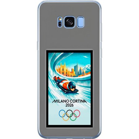 Yhteensopiva Puhelinkuori Samsung Galaxy S8+ Dynaaminen kelkkailija tai skeleton-ajaja jääkanavalla Milanon Cortina 2026 kanssa, kaupunkinäkymä ja oly