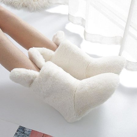 Fuzzy ankelstövlett för damer med kaninöra