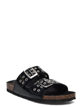 Bianco Biamiami Two Buckle Slide Patent Leather - Black - 39