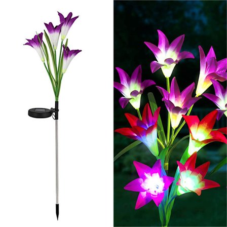 2 stk utendørs solcellelys, Lily solcelle hage lys LED solcellelampe fargeendring større blomster og solcellepaneler hagedekor for uteplass, stier, 