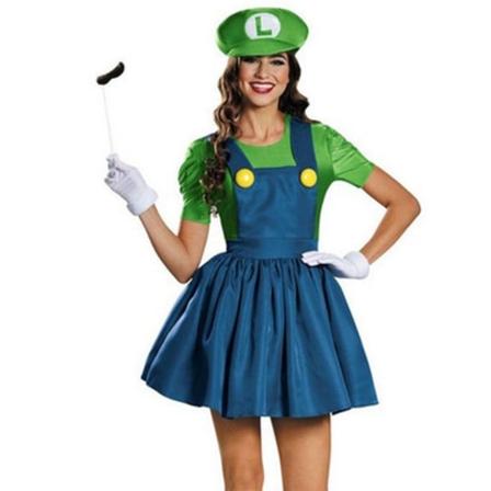 Super Mario Cosplay-kostyme-drakt for kvinner, grønn M - Perfet green m