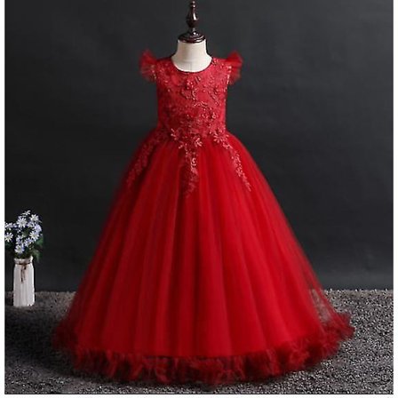 Girls Mesh Princess Klänningar, Barn Långa sommarklänningar, Girls Piano Performance Kostymer, Bankettklänningar