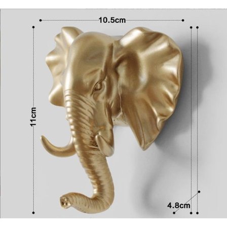 Elefanthuvudkrok i ett stycke, väggdekoration, multifunktionell osynlig krok för hushåll (guld)-10,5*4,8*11cm