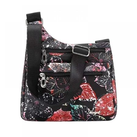 Dametrykt én skulder diagonal bagnylon multi-lomme crossbody pung tasker til kvinder rejse skuldertaske A916-1213 C