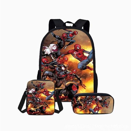 Spiderman Primary And Secondary School Theme School Bag 3-piece Set Computer Bag Messenger Bag Pencil Case