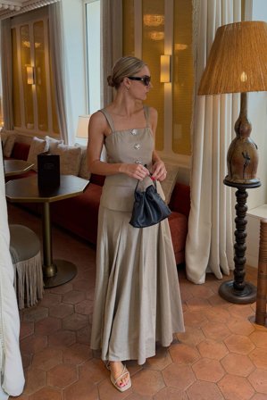 Lydia Tomlinson x NA-KD Linen Blend Pleated Midi Skirt - Plisserede nederdele - Beige - EU 38