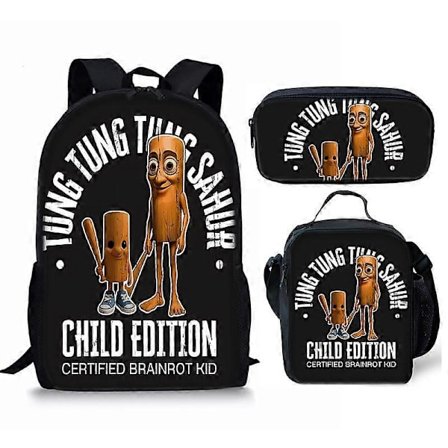 3 st Italienska Brainrot Ryggsäckar Kapacitet Pojkar Flickor Grundskoleväskor Tecknade Spel Mochilas