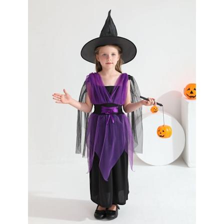 Halloween-kostym för flickor 3-13 år, vampyrhäxa, fladdermus, cosplayklänning, karneval, fest, småbarn, barn, Halloween-dräkt longpurple 12