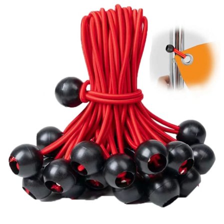 [COQQ] 50-pak Bungee Balls, Sort Snor for UV-bestandighed, med Elastisk Snor for Remme, Telte, Stolper og Kabler RØD (15 CM 6 TU