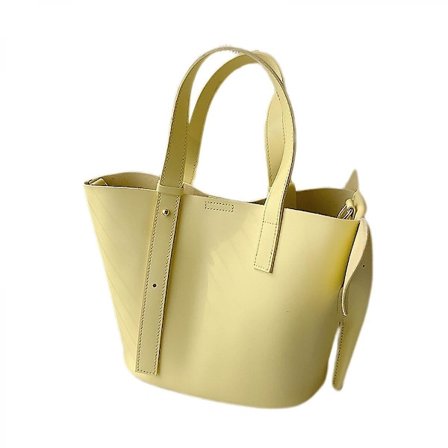 Mordely Elephant Style Women Pure Color Shoulder Bag Pu Ladies Vintage Bucket Handbagyellow