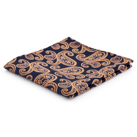 Pochette de costume bleu marine et orange à motif Paisley pour hommes - Pochettes de costume à motifs - pour Hommes - Tailor Toki