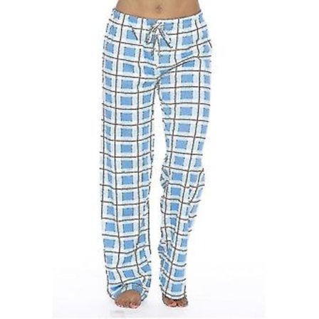 Dames Pyjamasbukser med Lommer, Bløde Flanel Check Pyjamasbukser til Kvinder (S blå)