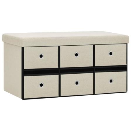 Vidaxl Hopfällbar Förvaringsbänk Gräddvit 76x38x38 Cm Konstlinne Vit