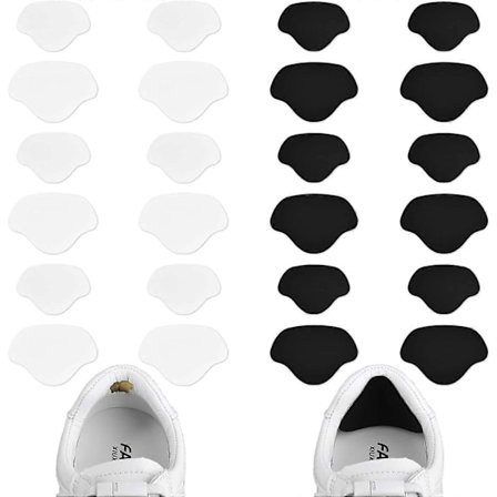 12 paria kantapään korjauspaikkoja, itseliimautuva kantapään paikka, kengänreikäpaikka useimpiin kenkätyyppeihin, suuri koko + pieni koko (musta + 