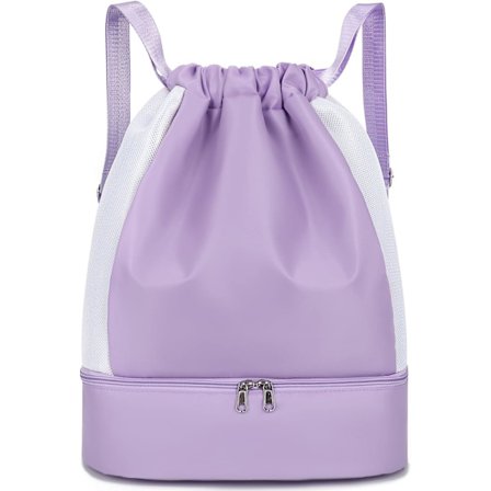 Lilla Sports Drawstring Bag for Kvinner, Vanntett Ryggsekk med Skorom og Våt Lomme, Jenter Elegant Sammenleggbar Gym Bag Strammende for Svømming Reise