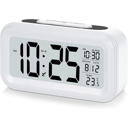 Digital vekkerklokke med batteridrift, Snooze, Enkel å bruke, Temperatur, Dato, 12/24 timer, Lyskontroll Bærbare vekkerklokker nattbord