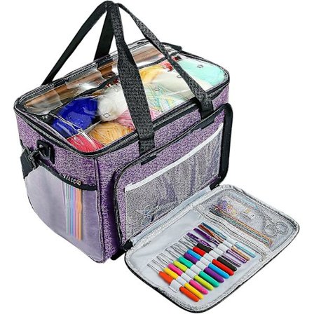 Strikkepose Garnarrangør Hækleposearrangør, Individuelle Rum & Høj Kapacitet Garn Hækleopbevaringspose, Perfekt Til Opbevaring Af Hæklekroge