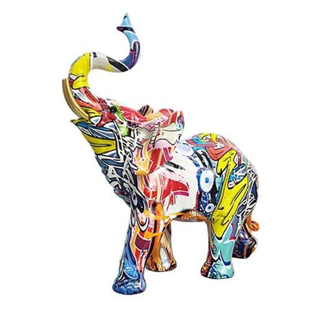 Nordisk målning Graffiti Elefant Skulptur Statyett Färgrik konst Elefantstaty Kreativt harts En