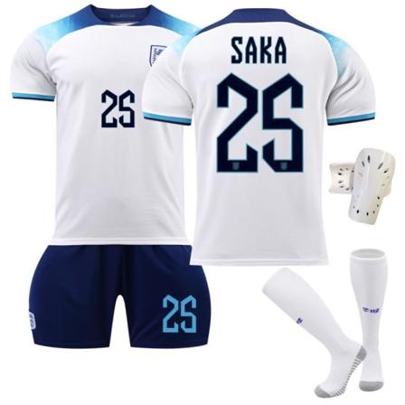 2022 Englannin MM-kisojen pelipaita nro 9 Kane 10 Sterling 19 Mount 20 Foden Lasten jalkapallopaita No. 25 with socks + protective gear #26