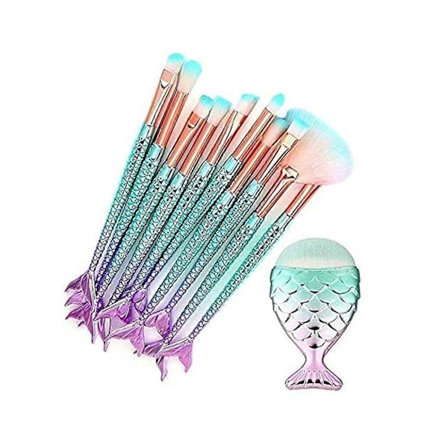 Havfrue Makeup Børste, 11 stk. Makeup Børstesæt 3D Havfrue Make Up Foundation Øjenskygge Øjenbryn Eyeliner Blush Kosmetisk Po