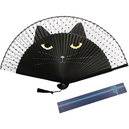 Kokoontaitettava silkkiviuhka kissakuviolla_OF