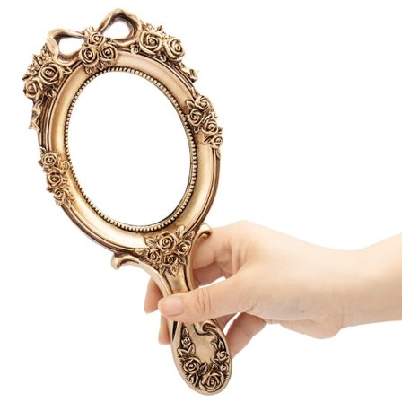 Håndholdt Spejl Toiletbord Makeup Spejl Rejse Prinsesse Metal Kosmetisk Spejl Bærbare Prægede Spejle Dekorativt (Guld)