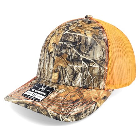 Richardson - Camo trucker Caps - 112p Realtree Edge/Neon Orange Trucker @ Hatstore