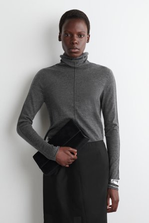 COS Women's Cashmere Roll-Neck Top in Grey