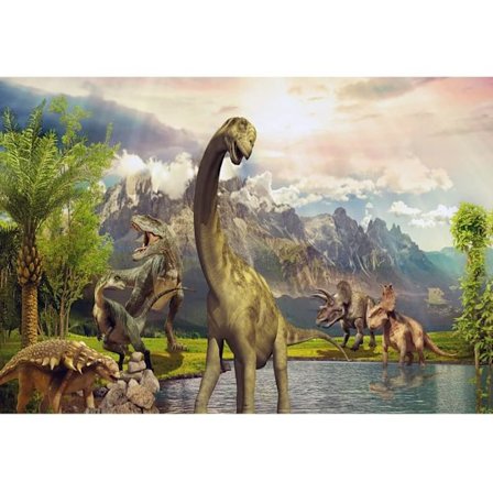 1,5x1m Dinosaur World Bakgrunn Safari 3D Dinosaurer Gressland Sjø