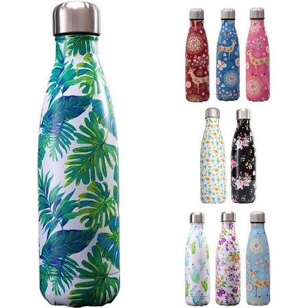 Water Bottle - 500ml - Stainless Steel Thermos - Banana Leaf Design
