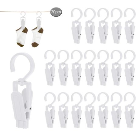 20 stk. (hvide) store klemmer til tøj, vindafskærmningsklemme, plastikklemme, kan rotere 360 grader til håndklæder, tøj, lagner, tæpper, gardiner, 