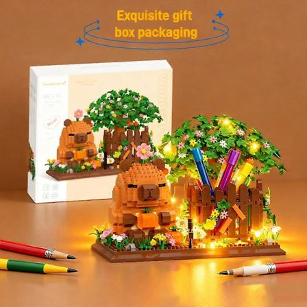 Kapivar Byggeklods Penneholder Multifunktionel Skrivebordsorganisator til Kontorartikler Kosmetik Fødselsdagsgave Skrivebordsdekoration