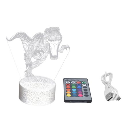 Dinosaur Nattlampe 16 Farger 5 Lysstyrkenivåer 4 Blitsmoduser 3D Bursdagsgave til Barn