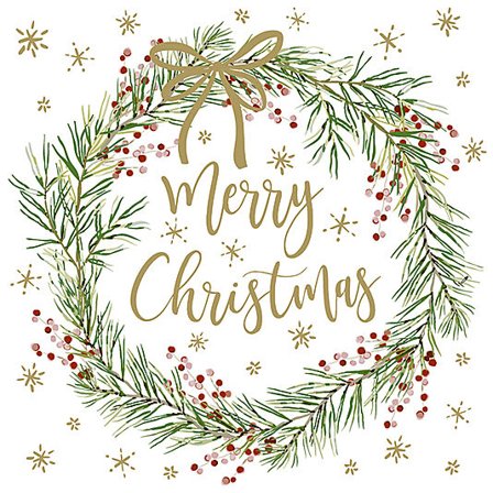 Servietter 33x33cm Tartan Merry Christmas White