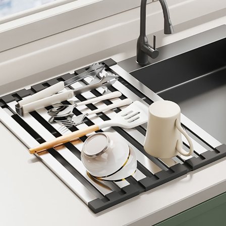 Afløbsbræt til vask i rustfrit stål - 41,5 x 32,5 cm